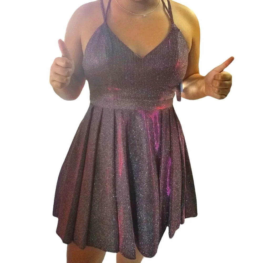 Sequin Hearts Junior's Size 13 Dress Pink Silver Fit Flare Sparkes Prom Wedding